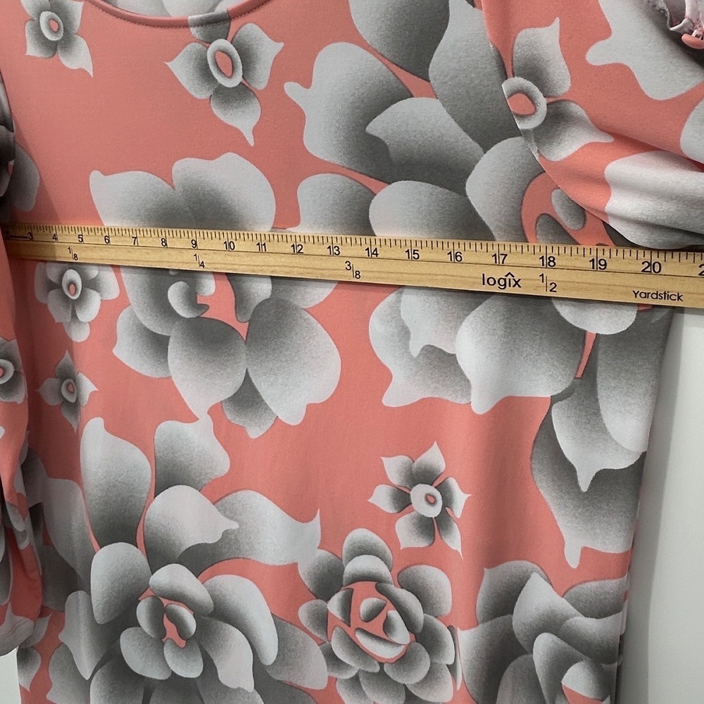 Bob Mackie Wearable Art Coral Floral Cold Shoulder Dress Small Long Sleeve - Picture 7 of 8
